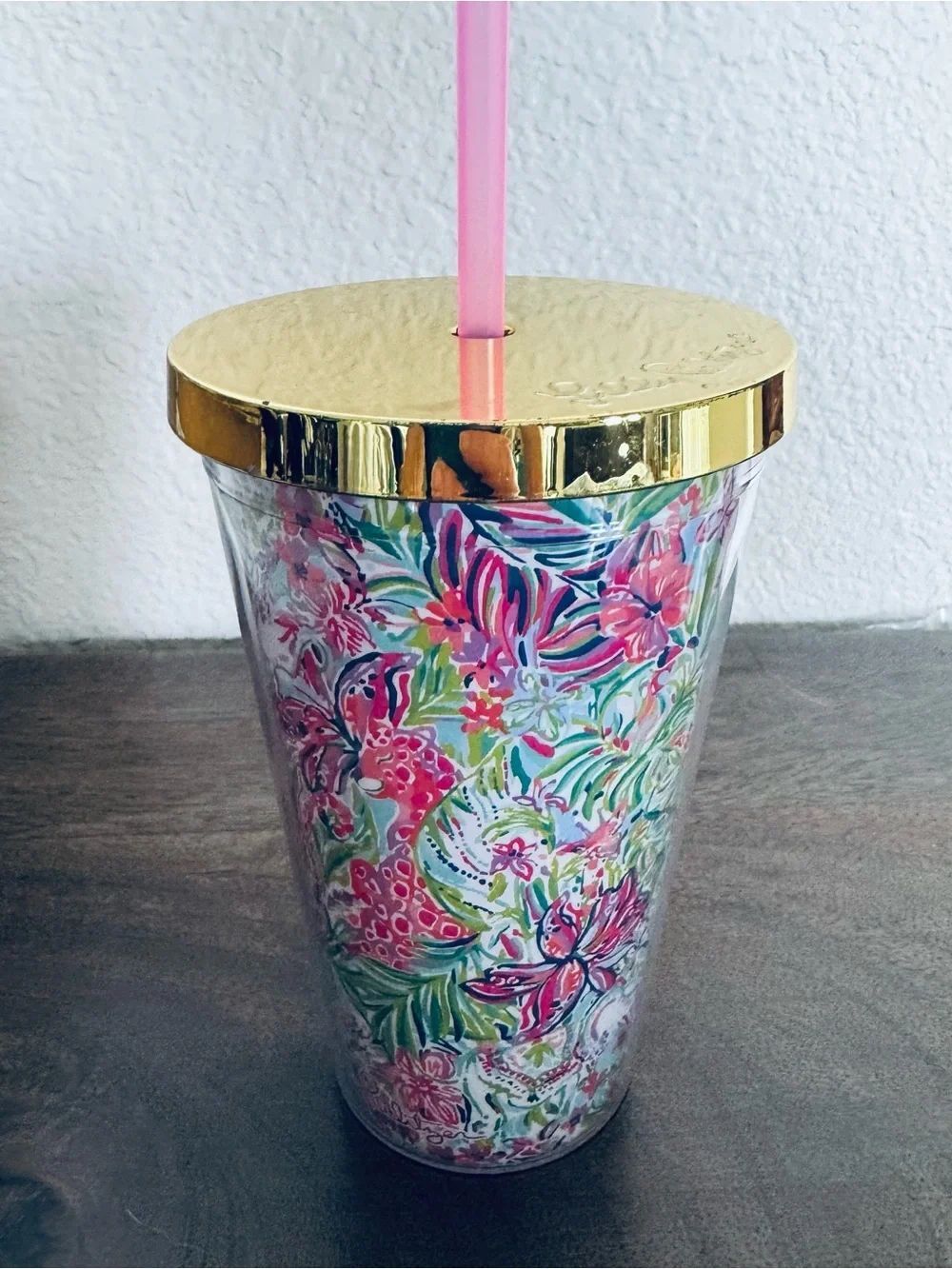 Lilly Pulitzer Floral Tropical Plastic Tall Tumbler Cup & Straw
